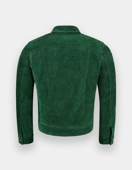 Men's Green Suede Leather Shirt - Handmade Sheepskin Jacket Shirt, Trucker Suede Jacket